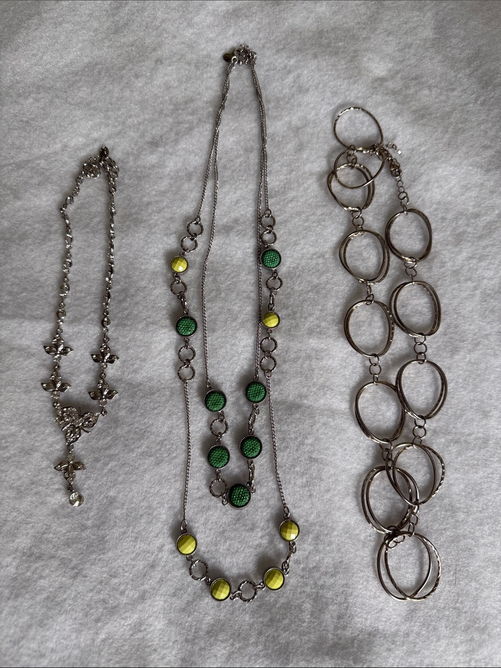 3 Necklaces: Layered Green and Yellow Long Pendant Necklace - Women Jewelry